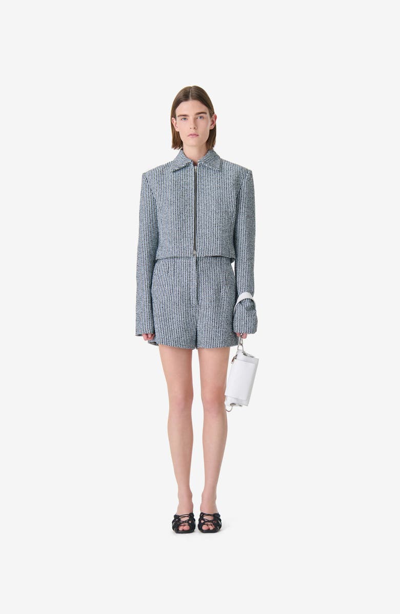 IRO Paige Cropped Zip Jacket, Main, color, Sky Blue / Black / White