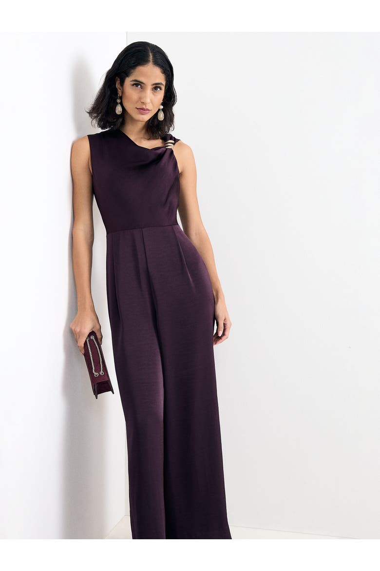 Avril Asymmetric Neck Wide-Leg Jumpsuit, Alternate, color, Burgundy