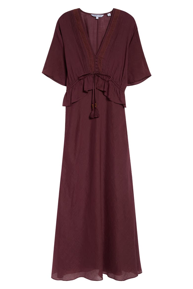 Dominick Pintuck Lace Trim Maxi Dress, Alternate, color, RAISIN