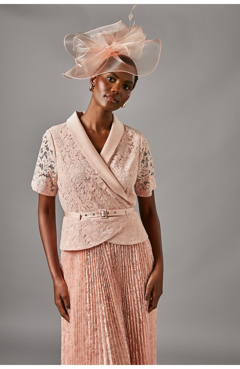 Coast Lace 2-In-1 Jacket Pleated Midi Dress, Alternate, color, Blush