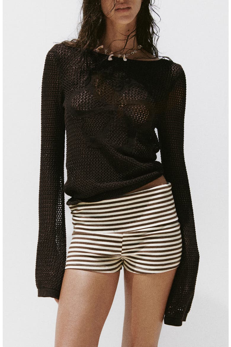 Floral Openwork Sweater, Main, color, CHOCOLATE