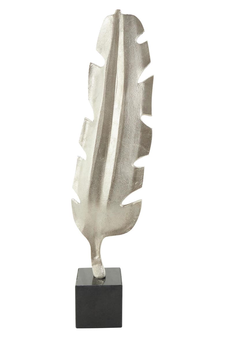 Textured Silver Feather Statue, Alternate, color, SILVER