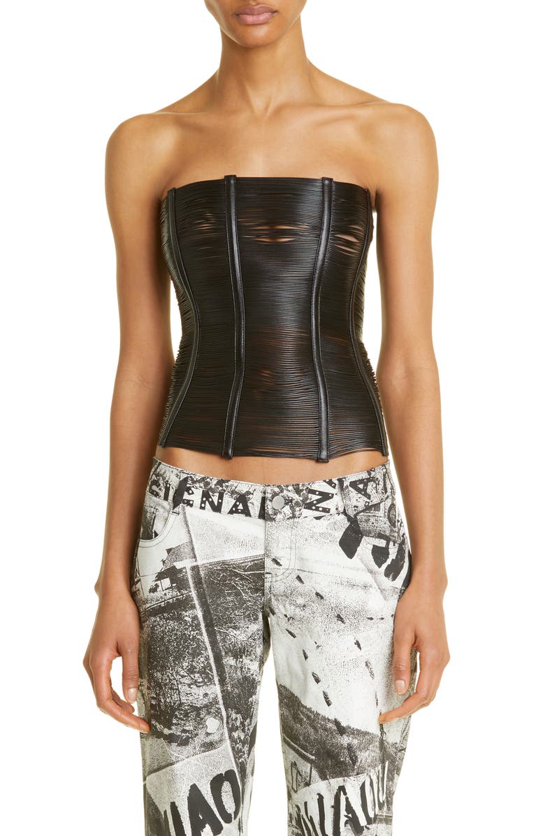 Miaou Flux Faux Leather Corset Top, Main, color,
