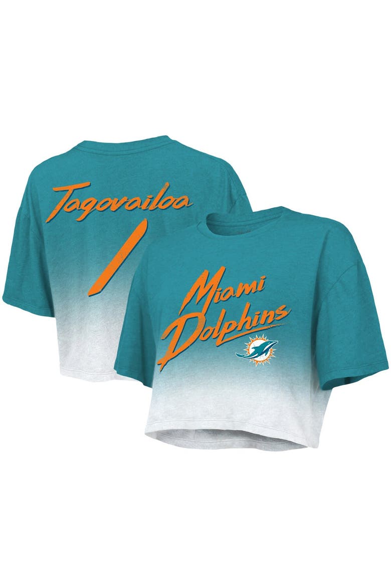 Women's Majestic Threads Tua Tagovailoa Aqua/White Miami Dolphins Dip-Dye Player Name & Number Crop Top, Main, color, Aqua