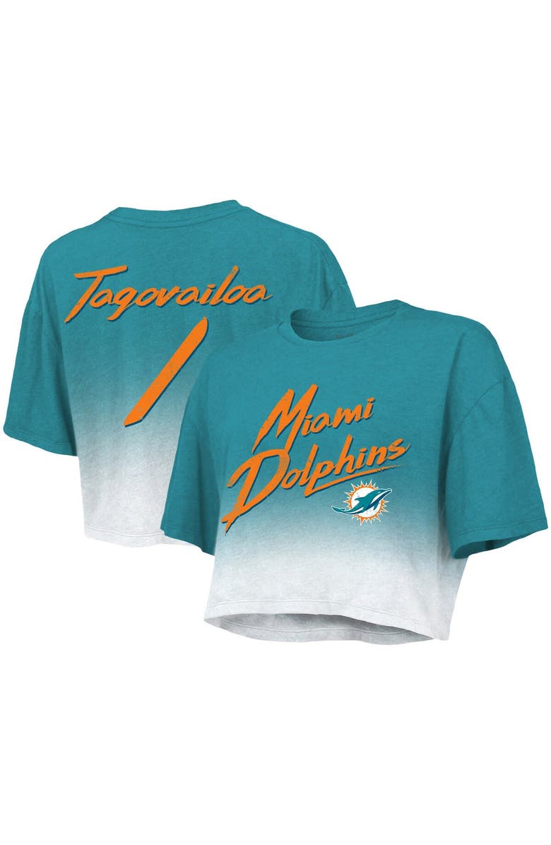 Majestic Threads Women's Majestic Threads Tua Tagovailoa Aqua/White Miami Dolphins Dip-Dye Player Name & Number Crop Top, Main, color, Aqua