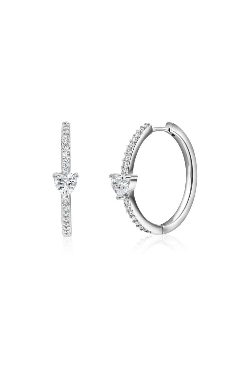 Donatello Gian Heart Crystal Hoop Earrings, Main, color, Silver