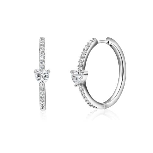 Donatello Gian Heart Crystal Hoop Earrings In Silver