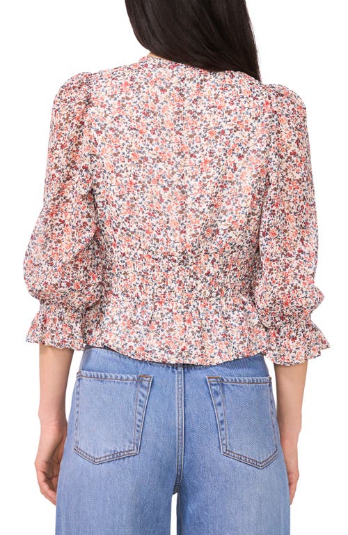 1.state Floral Smock Detail Chiffon Top In White