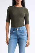 Veronica Beard Garron Pointelle Elbow Sleeve Sweater