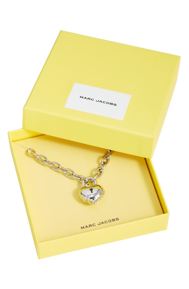 Marc Jacobs Balloon Heart Lock Pendant Necklace, Alternate, color, Light Antique Silver