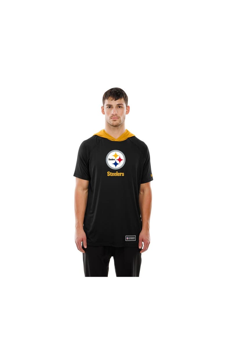 Men's New Era  Black Pittsburgh Steelers Combine Authentic Hooded Raglan Short-Sleeve T-Shirt, Alternate, color, Black