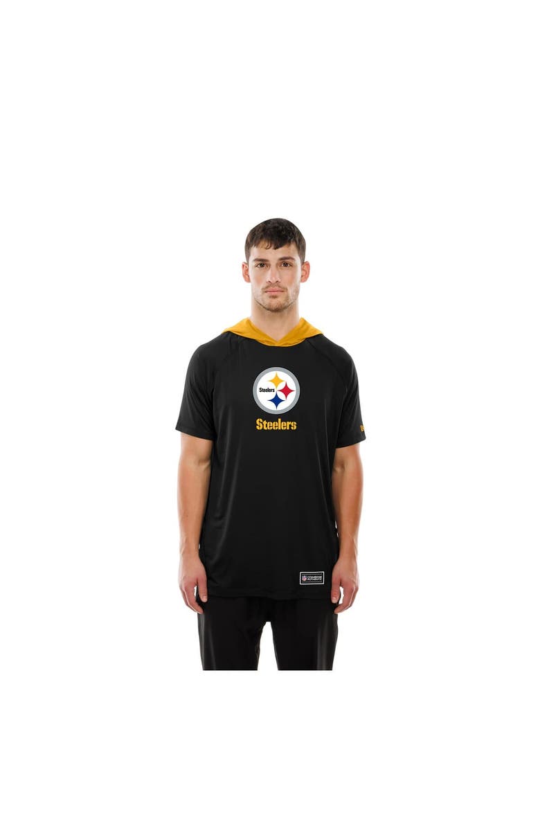 New Era Men's New Era Black Pittsburgh Steelers Combine Authentic Hooded Raglan Short-Sleeve T-Shirt, Alternate, color, Black