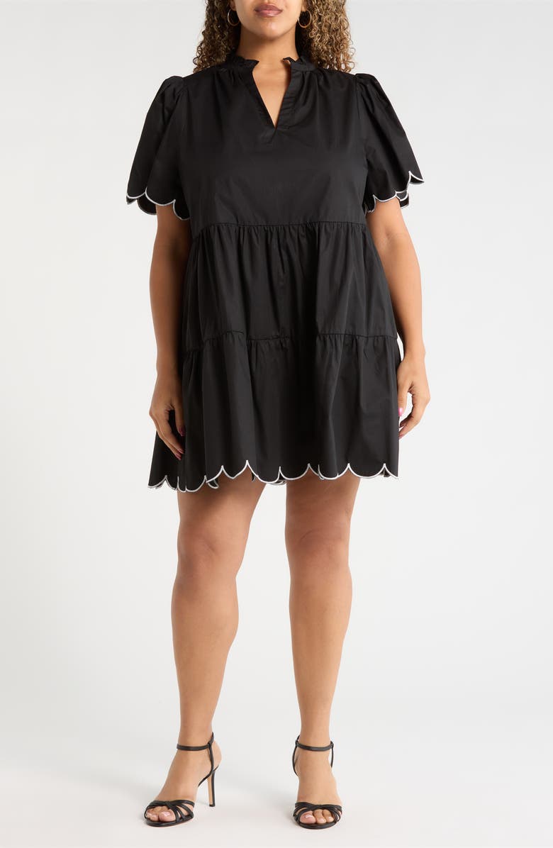 SUGARLIPS Kyra Poplin Tiered Scallop Minidress, Main, color, Black