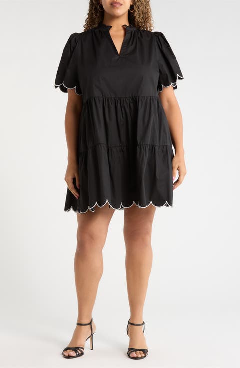 Kyra Poplin Tiered Scallop Minidress (Plus)