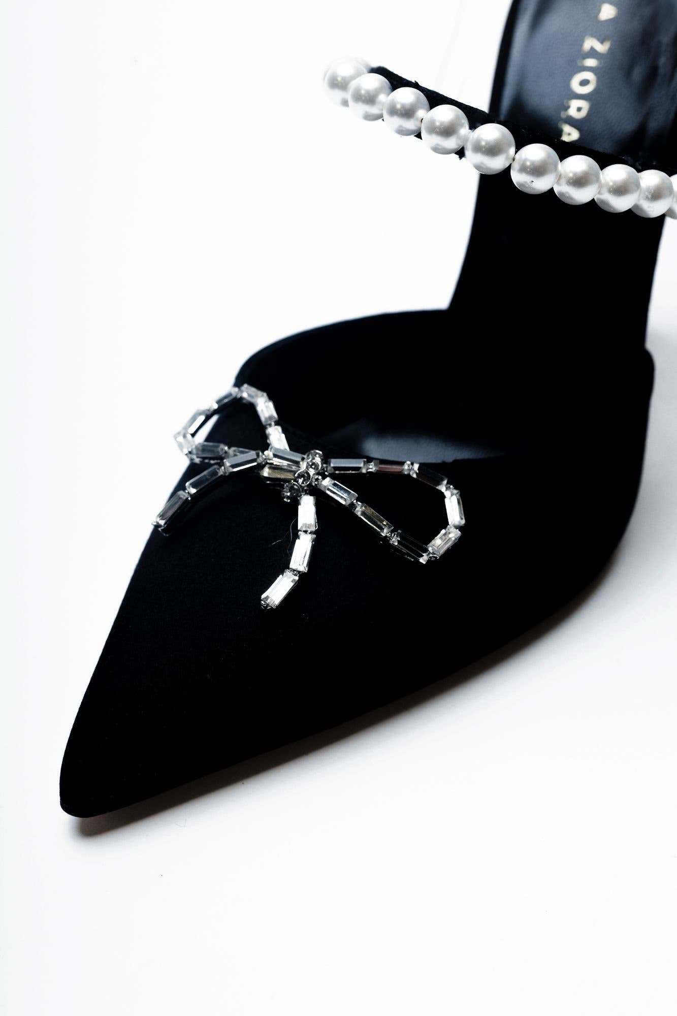 Philippa 75 Pearl Stiletto Mule, Alternate, color, Black