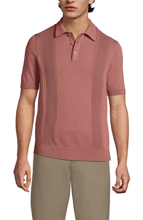 Short Sleeve Vertical Rib Button Down Sweater Polo