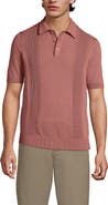 Lands' End Short Sleeve Vertical Rib Button Down Sweater Polo