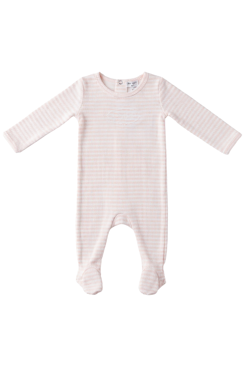 Girl Stripe Pointelle Long Sleeve Embroidered Romper and Hat Set, Alternate, color, Pink