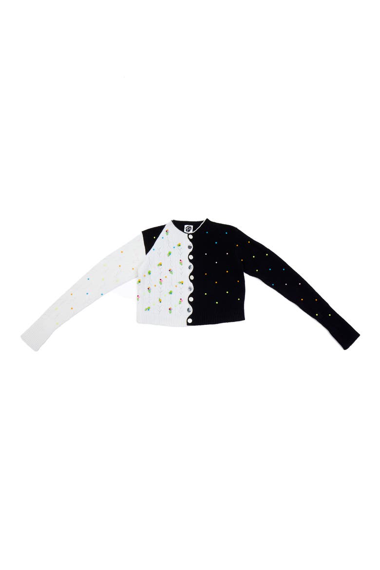 Rosie Extra Long Sleeve Lambswool Cardigan, Alternate, color, BLACK/ WHITE