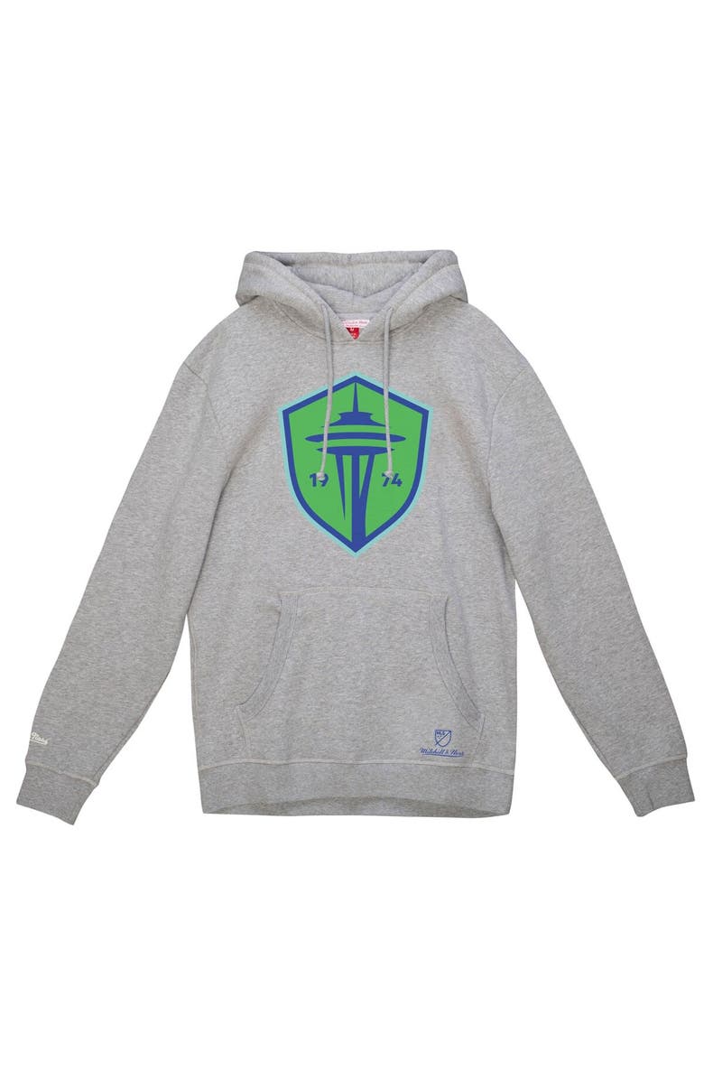 Mitchell & Ness Men's Mitchell & Ness Heather Gray Seattle Sounders FC Primary Logo Pullover Hoodie, Alternate, color, Heather Gray