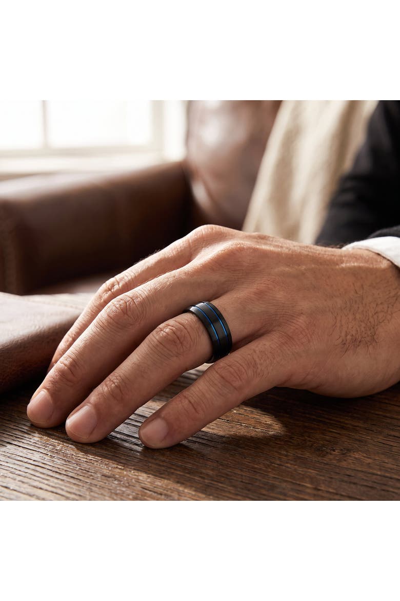 Men's Black & Blue Two Line Tungsten Ring Brushed Ring 8mm Wedding Band, Alternate, color, Tungsten