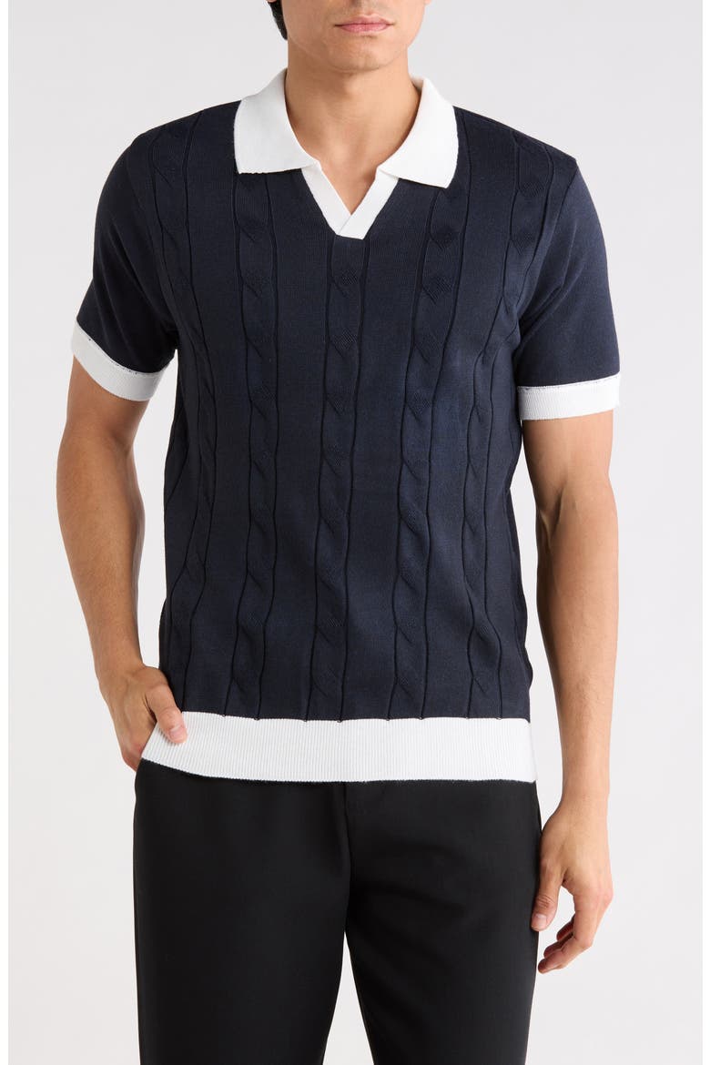 Johnny Collar Knit Polo Sweater, Main, color, BLACK