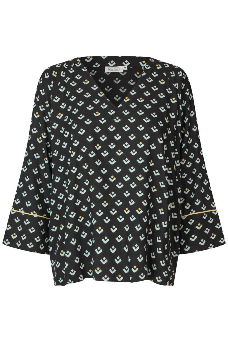 Beniko V-Neck Printed Blouse, Alternate, color, Ether
