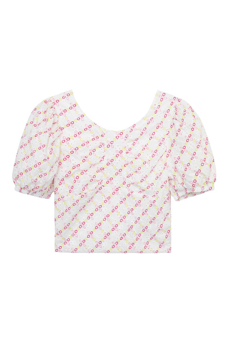 Kids' Puff Sleeve Broderie Anglaise Cotton Top, Main, color, WHITE MULTI