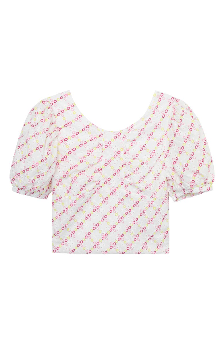Habitual Kids' Puff Sleeve Broderie Anglaise Cotton Top, Main, color, 