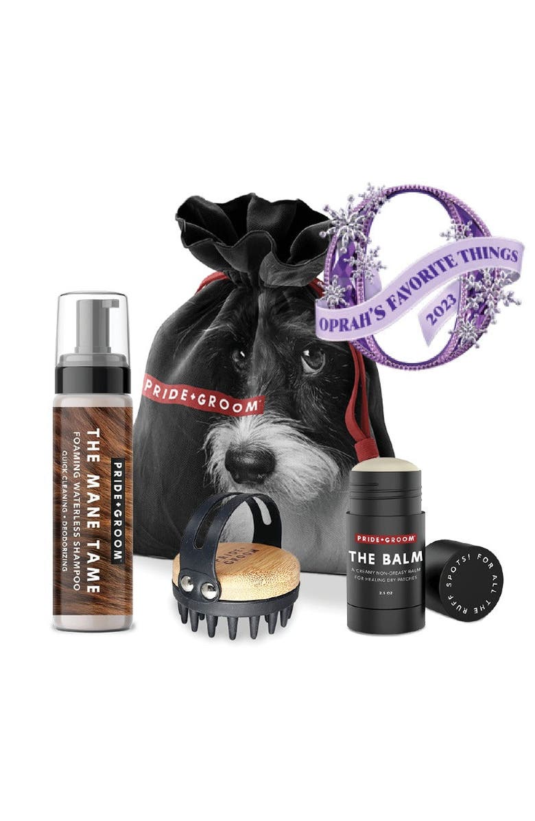 PRIDE+GROOM The Tool Kit | Complete Waterless Dog Grooming Set. Includes Foaming Shampoo, Moisturizing Balm & Grooming Brush., Alternate, color, Black