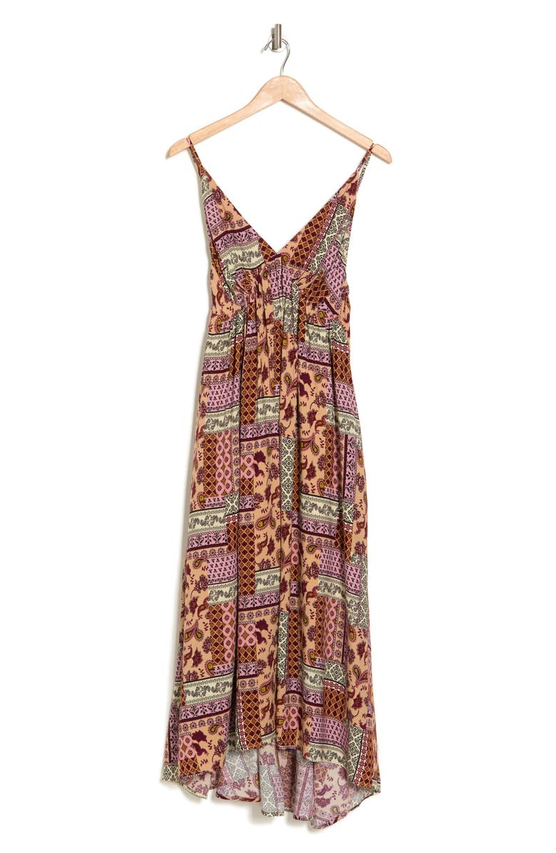 WISHLIST Patchwork Empire Waist Midi Dress, Alternate, color, 