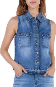 Wash Lab Denim Clara Sleeveless Denim Button-Up Shirt