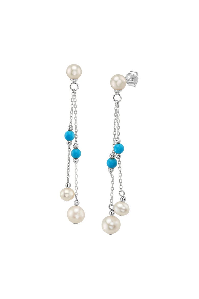 White Freshwater Pearl Turquoise Earrings, Main, color, Sterling Silver