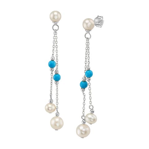 White Freshwater Pearl Turquoise Earrings