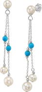 The Pearl Source White Freshwater Pearl Turquoise Earrings