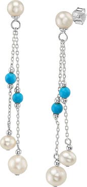 The Pearl Source White Freshwater Pearl Turquoise Earrings
