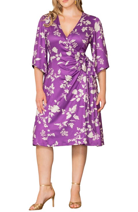 Gemini Floral Bell Sleeve Wrap Dress (Plus Size)