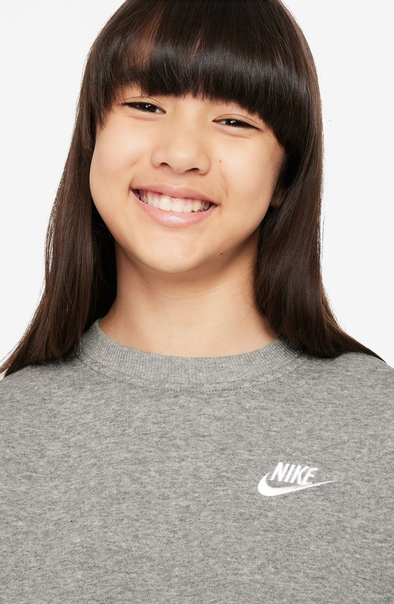 Nike Kids' Sportswear Club Fleece Crewneck Sweatshirt, Alternate, color, Dark Grey Heather/ White