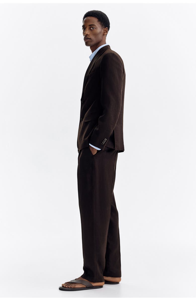 H&M Regular Fit Tailored Linen-blend Trousers, Alternate, color, Dark Brown