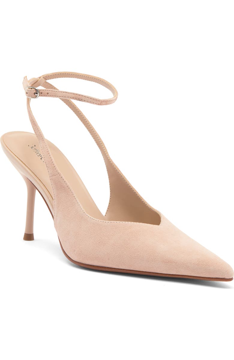 Jeffrey Campbell Executive Ankle Strap Pointed Toe Slingback Pump, Main, color, Beige Suede
