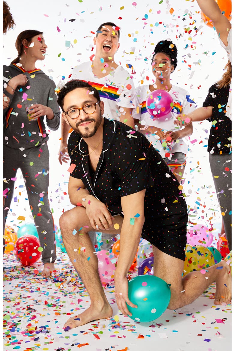 Gender Inclusive Love Wins Rainbow Short Pajamas (Nordstrom Exclusive), Alternate, color, BLACK MULTI STAR
