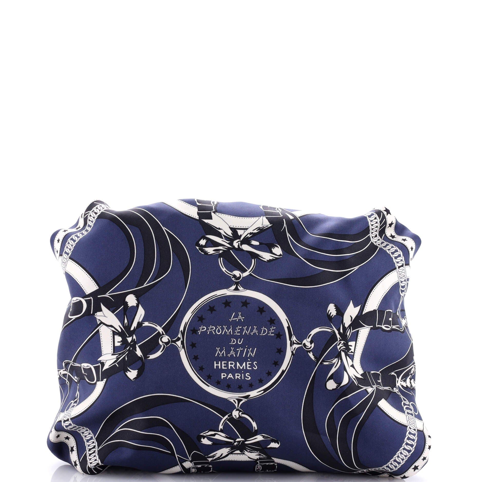 Pre-Owned Hermes Balusoie Bag Printed Silk and Leather, Alternate, color, Bleu Indigo