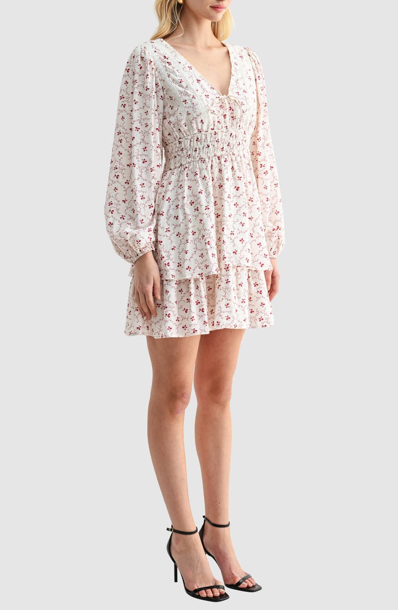 Lush Tiered Long Sleeve Minidress, Alternate, color, Cream Red