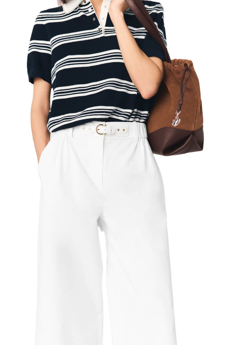 Wide-leg cotton trousers, Alternate, color, White