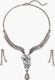 Modenaire Pearl Crystal Trickling Necklace and Earring Set
