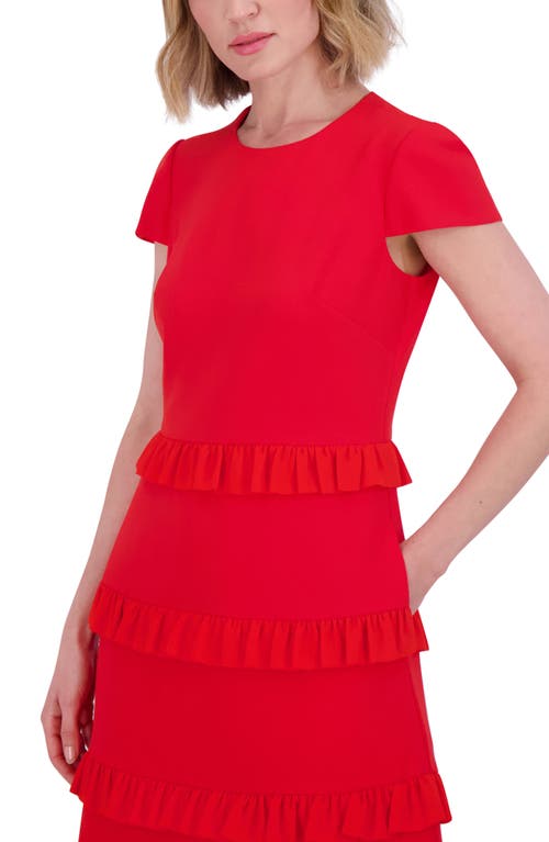Eliza J Ruffle Detail Short Sleeve Dress In Red