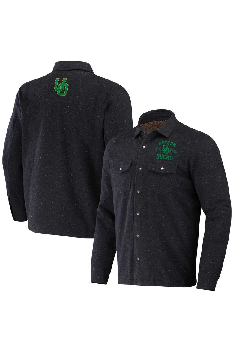 Men's Darius Rucker Collection by Fanatics  Heather Charcoal Oregon Ducks Sherpa-Lined Full-Snap Shacket, Main, color, Heather Charcoal