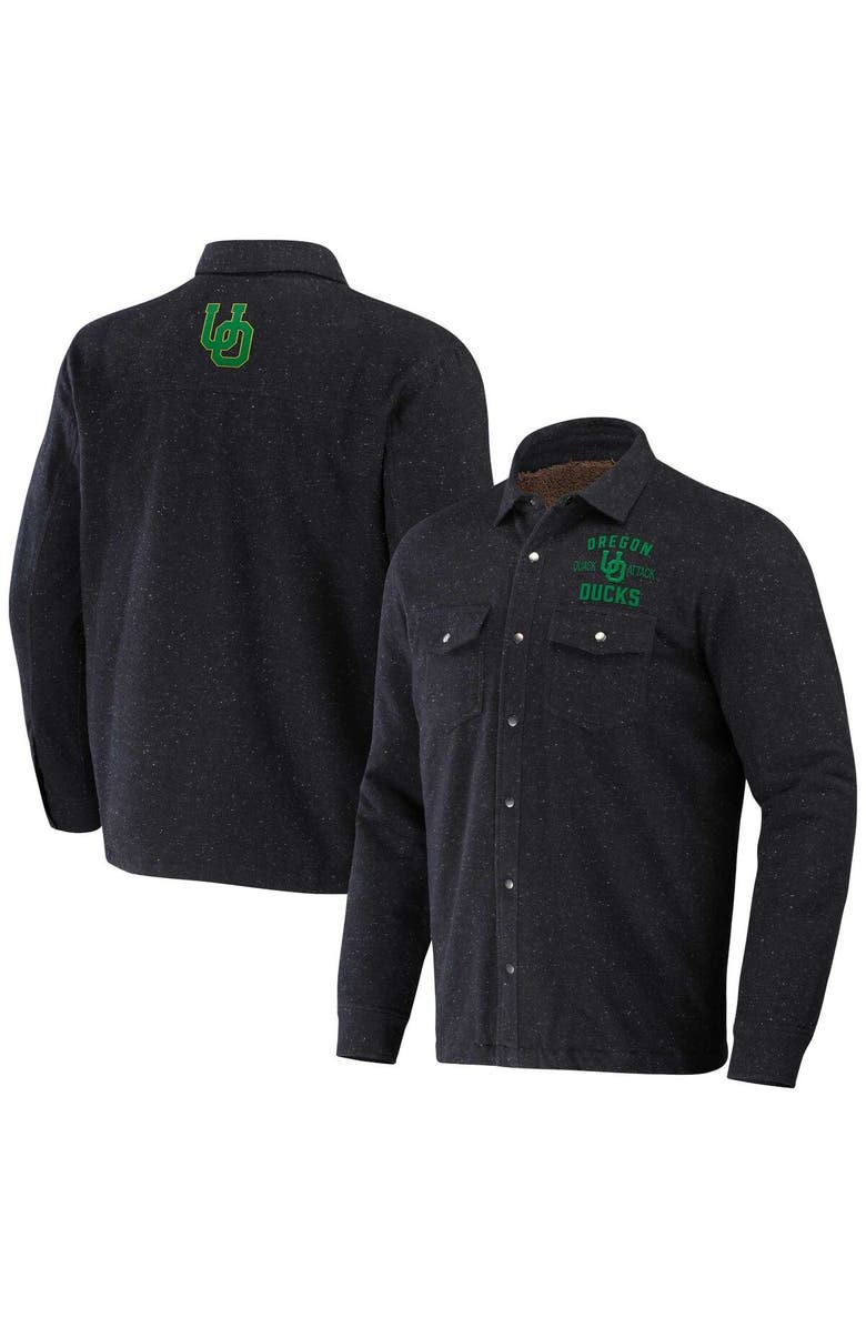 Darius Rucker Collection by Fanatics Men's Darius Rucker Collection by Fanatics  Heather Charcoal Oregon Ducks Sherpa-Lined Full-Snap Shacket, Main, color, Heather Charcoal