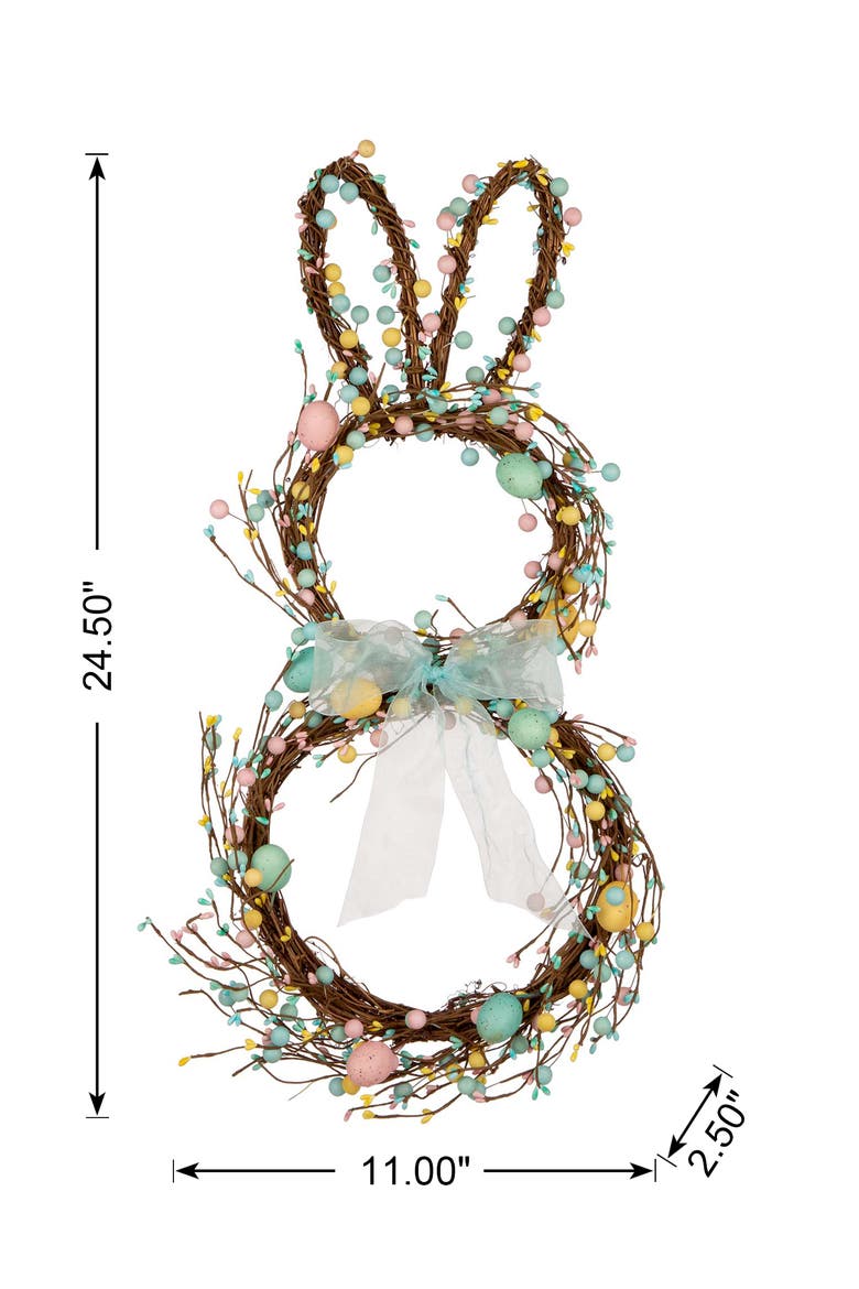 Easter Bunny Shaped Wreath with Eggs & Satin Ribbon Bow, Alternate, color, Blue