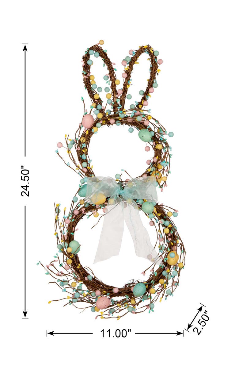 Glitzhome Easter Bunny Shaped Wreath with Eggs & Satin Ribbon Bow, Alternate, color, Blue